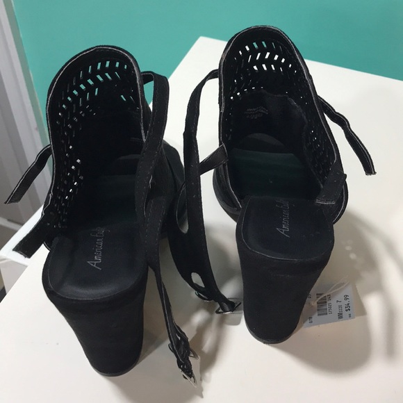 Peep Toe Suede Black Heels - Picture 2 of 7